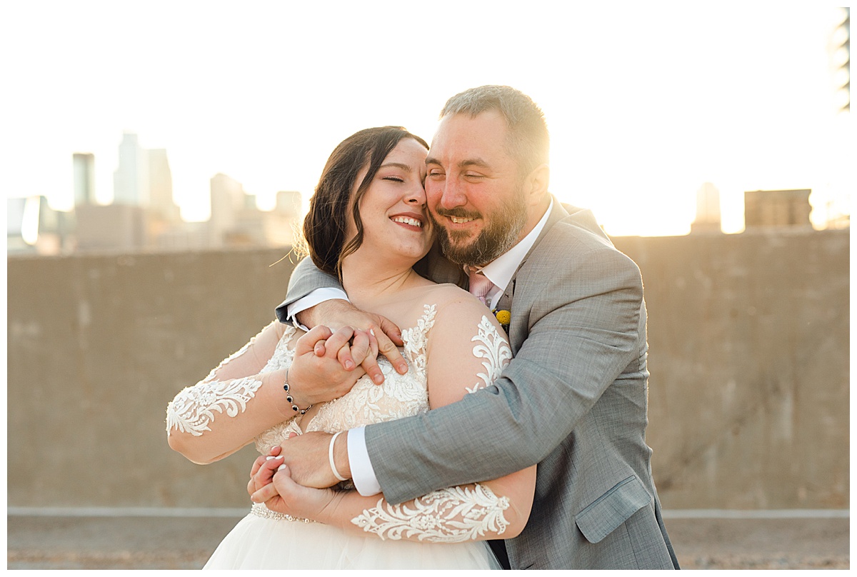 Colorful Minneapolis wedding couple at sunset