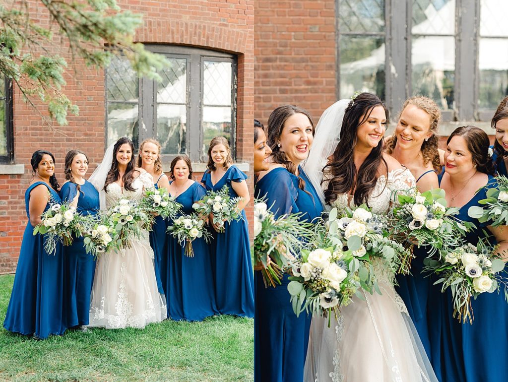 Bright blue bridesmaids dresses